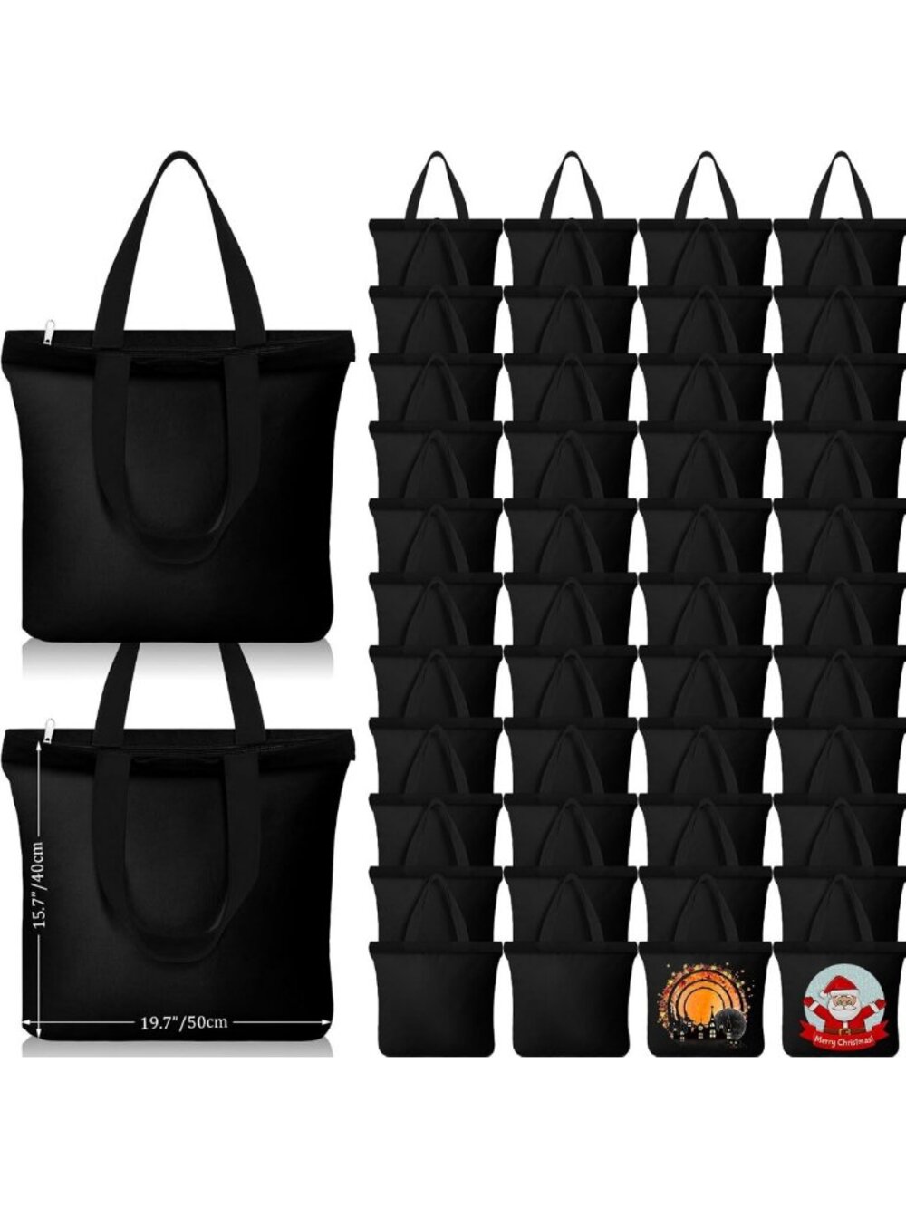 Reusable Canvas Tote Bag with Zipper - Blank Bulk Grocery & Makeup Handbag for